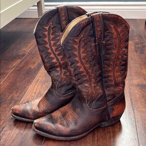 Vintage Loblan Distressed Brown Leather Cowboy Boots